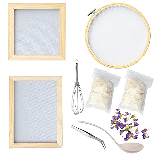 Cayway 9 Pack Dried Flower Paper Craft Set Include 3 Pack Mixed Wooden Paper Making Mold Frame, Dried Flowers, Spoon Stirrer N\A