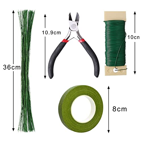 Pengxiaomei Floral Arrangement Kit, Floral Tape and Floral Wire with Cutter,Green Floral Tape 22 Guage Floral Stem Wire 26 Gauge Green Floral Wire Pengxiaomei