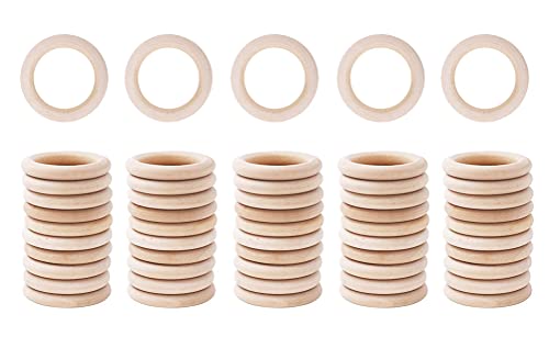 Mandala Crafts 50 5CM 2 Inch DIY Natural Wood Rings for Crafts - Macrame Wooden Rings - Unfinished Wood Rings for Macrame Rings Knitting Jewelry Mandala Crafts