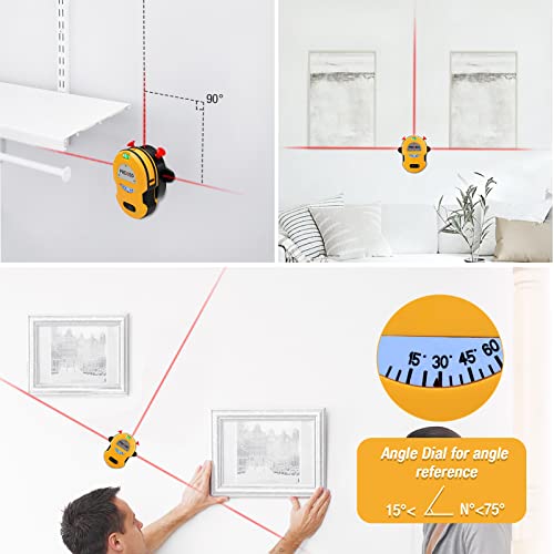 PREXISO Multi Surface Laser Level LED Light Vial, 30Ft Horizontal & Vertical Line Laser with Wall Mount Base, 2 Pins, 10 Sticker, 2 AA Batteries for Prexiso