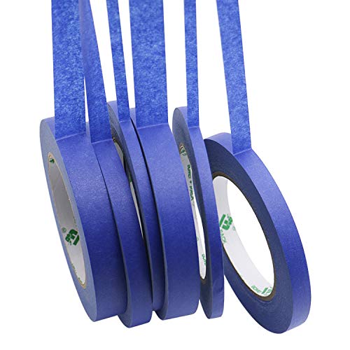 BOMEI PACK 6Pack Blue Painters Masking Tape, 1/4” 1/2” 3/4” X 60yds Multi Size Painting Paper Tape, Clean Removal with No Residue BOMEI PACK