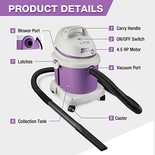 Shop-Vac 4 Gallon 4.5 Peak HP All Around EZ Series Wet/Dry Vacuum, Portable Compact Shop Vacuum, 3 in 1 Function with Wall Bracket & Attachments for Shop-Vac