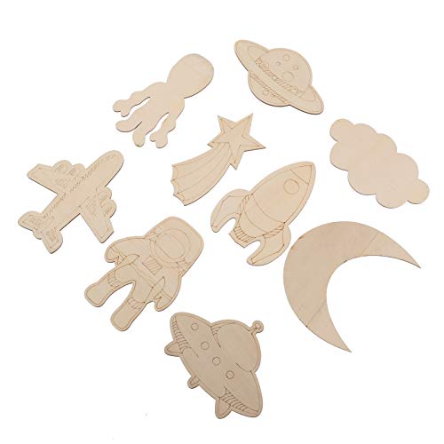 Home Decoration 27pcs Outer Space Wooden Cutouts Unfinished Wooden Paint Crafts Shapes Chips for DIY Art Project Home Decor Supplies Birthday Party EXCEART