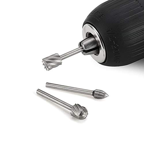 Tungsten Carbide HSS Rotary Burr Set - APlus 20pcs Wood Carving Drill Bits Set with 3mm 1/8 inch Shank for DIY Woodworking, Carving, Engraving, APlus