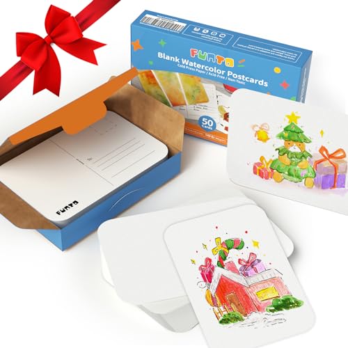 Funto Blank Watercolor Paper Postcards, 50 Cards, 4"x6", 140lb/300gsm, Blank Note for Watercolor Journal, Acid-Free Heavyweight Art Paper for Thank Funto