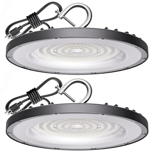 Yihuven 2 Pack UFO Led High Bay Light 150W(600W MH/HPS Equiv.), 21000lm, 5000K Daylight, IP65 Waterproof Commercial Light Fixture with 5' Cable US Yihuven