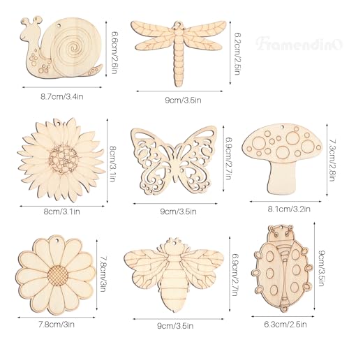 Framendino, 80 Pack Wooden Spring Ornaments to Paint DIY Blank Unfinished Wood Cutouts Ornament for Home Crafts Hanging Decorations Insect Dragonfly Framendino