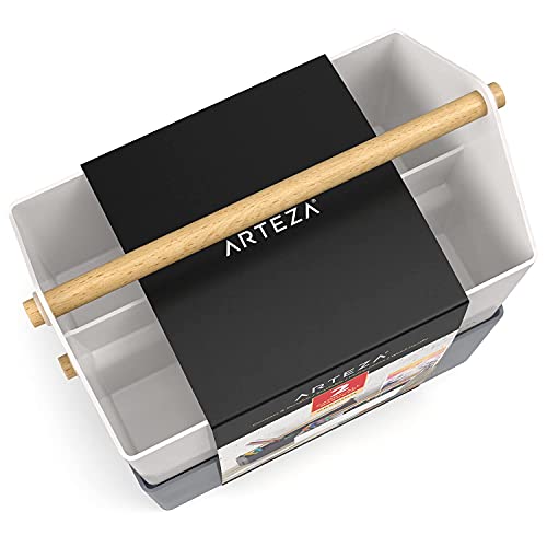 Arteza Plastic Portable Craft Storage Organizer, Pack of 2, Gray and Ivory, 3-Sectioned Plastic Basket with Handle, Caddy Organizer for Art Supplies, ARTEZA