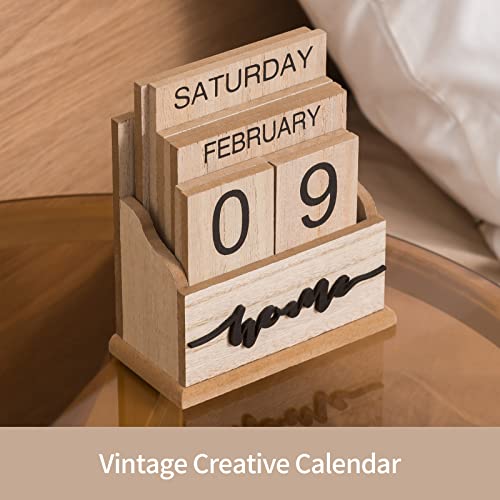 Perpetual Calendar Wooden Blocks Calendar for Home Office Desk Date Week Month Accessories (Natural Wood Calendar) Aovdy