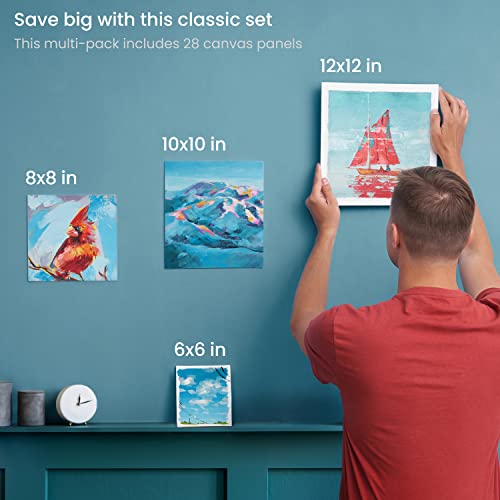 ARTEZA Canvases for Painting, Multipack of 28, 6 x 6, 8 x 8, 10 x 10, 12 x 12 Inches, Square Canvas Boards, 100% Cotton, 8 oz Gesso-Primed, Art ARTEZA