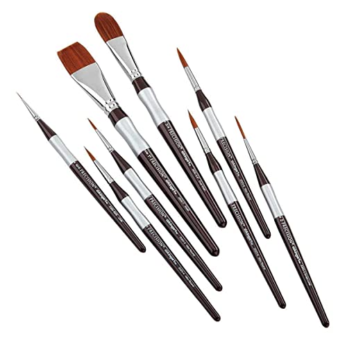 KINGART 1070C Premium Precision Mixed Media Artist Paint Brushes Set of 8, Ergonomic Comfort Short Handle, Oil, Watercolor, Acrylic Painting, Gift KINGART