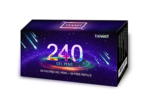 Gel Pens,Tanmit Gel Pens Set, 120 Colored Gel Pen plus 120 Refills for Adults Coloring Books, Drawing, Art Projects (No Duplicates) TANMIT