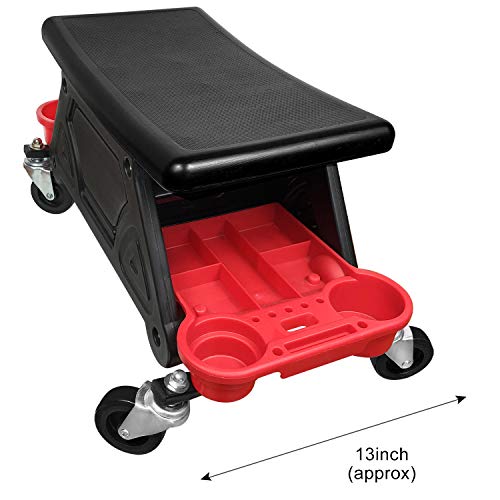 AgiiMan Mechanic Stool - Detailing Garage Rolling Stool with Wheels, Roller Creeper Seat Chair Repair Tools Tray, 2 Tool Storage Drawers Under Seat, AgiiMan