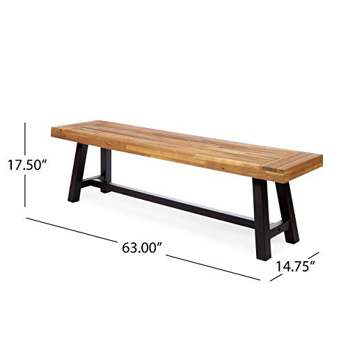 Christopher Knight Home Carlisle Outdoor Acacia Wood and Rustic Metal Bench, Sandblast Finish / Rustic Metal 14. 75 x 63 x 17. 50 inches Christopher Knight Home