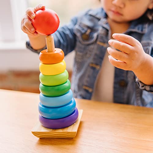 Melissa & Doug Rainbow Stacker Wooden Ring Educational Toy - Wooden Rainbow Stacking Rings Baby Toy, Stacker Toys For Infants And Toddlers Melissa & Doug