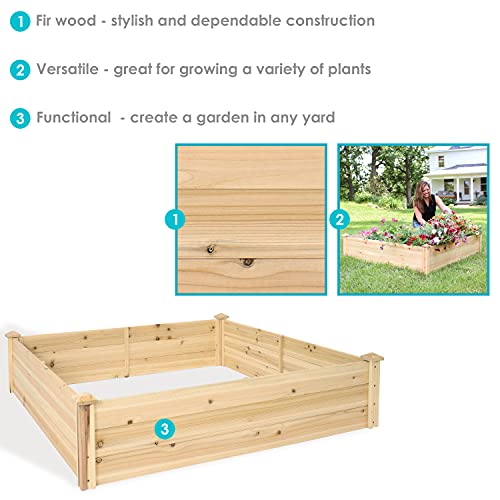 Sunnydaze 48-Inch Square Wood Raised Garden Bed - Outdoor Elevated Planter Box for Flower, Vegetable, and Herb Gardening Sunnydaze