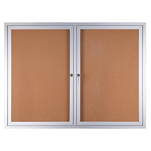 WorkPro® Enclosed Double-Door Cork Bulletin Board, 36" x 48", Aluminum Frame With Silver Finish WorkPro