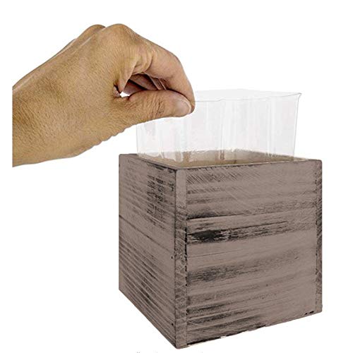 4" Square Rustic Wood Planters with Plastic Liner - Set of 2 Accent Decor