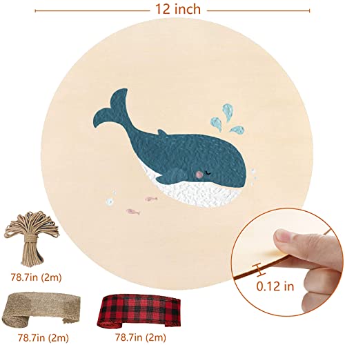 Wood Circles for Crafts, 12 Pack 12 Inch Unfinished Wood Rounds Wooden Cutouts for Crafts, Wood Slices for Painting, Door Hanger, Door Design, LRAERZ