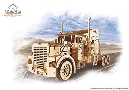 UGEARS Models 3-D Wooden Puzzle - Mechanical Heavy Boy Truck VM-03 Wooden Model Kit for Adults and Teens