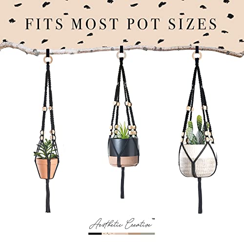 Macrame Kit-Black Edition-Makes 3 Macrame Plant Hangers with Easy to Follow Instructions for Adult Beginners - Includes 109 Yards 3mm Cotton Macrame Aesthetic Creative