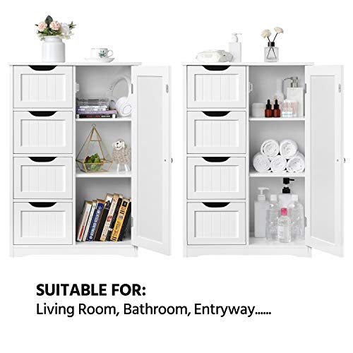 Yaheetech White Wooden Storage Cabinet with 4 Drawers and 1 Cupboard for Bathroom and Entryway Yaheetech