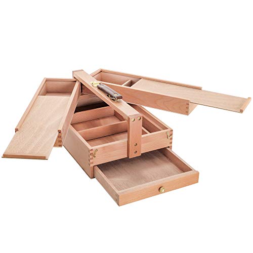 US Art Supply Large Multi-Function Wooden Artist Tool & Brush Storage Box US Art Supply