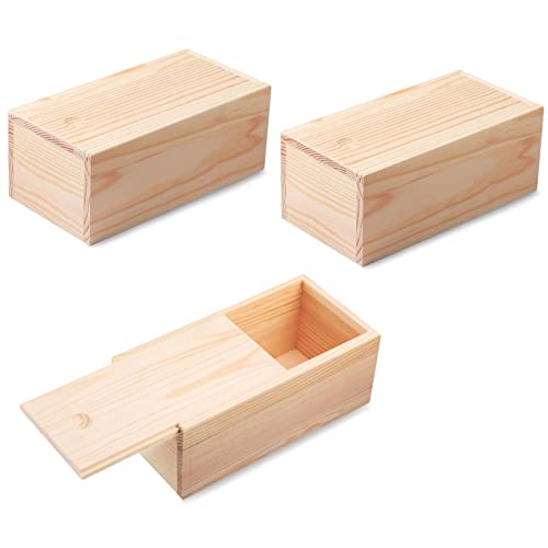 3 Pieces 7.87 x 3.94 x 3.15 Inch Unfinished Wood Box with Sliding Lid, Small Wooden Storage Crates Container Empty Gift Boxes Pencil Box for Crafts Blulu