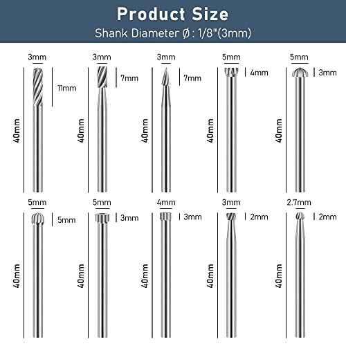 Engraving Router Bit Carving Bits, 20 PCS HSS Rotary Tool Accessories Rotary Bits Burr Set with 1/8’’(3mm) for DIY Woodworking, Carving, Engraving, shengbenhao