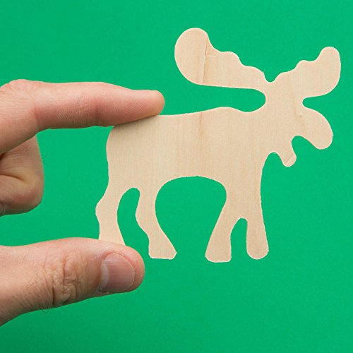 Package of 12 Flat Back Unfinished Wood Moose Cutouts for Kids Crafting, Holiday Embellishing and Creating Factory Direct Craft