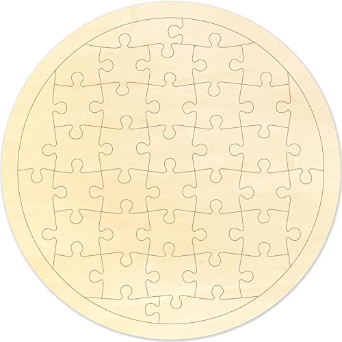 Blank Puzzle Round Shape with 38 Pieces to Draw on, Each Piece is Unique, Blank Wooden Jigsaw Puzzles with Puzzle Tray for Crafts & DIY, Custom MoinKidz