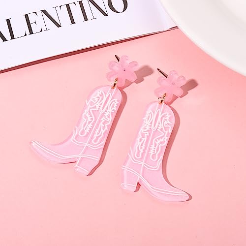 Cowgirl Boot Earrings Acrylic Cowboy Boots Earrings for Women Girls Western Country Let’s Go Girls Cowgirl Hat Shoe Resin Drop Dangle Earring HSWE
