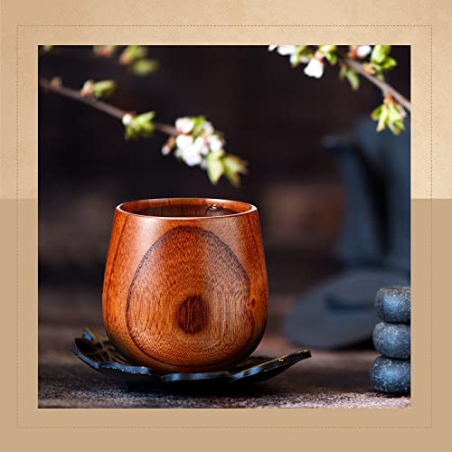 Gerrii 10 Pieces Wooden Tea Cup Wooden Coffee Mug Water Japanese Tea Cup Solid Wood Drinking Cup Teacup Glass for Wine, Beer, Milk, Hot Drinks, 6 oz Gerrii