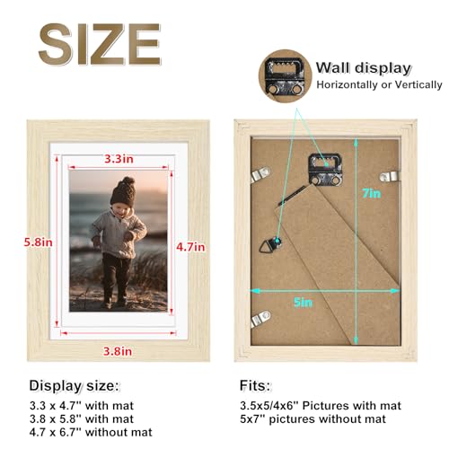 KINLINK 5x7 Picture Frames Natural Wood Frames with Acrylic Plexiglass for Pictures 4x6 with Mat or 5x7 without Mat, Tabletop and Wall Mounting KINLINK