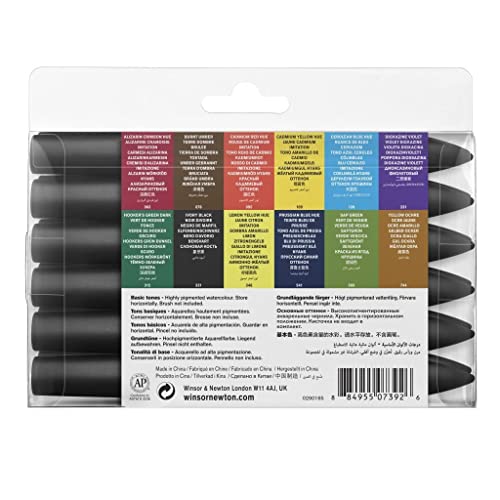 Winsor & Newton ProMarker Watercolor Marker Set, 12 Count, Basic Tones Winsor & Newton