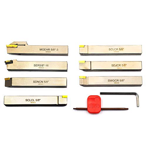 OSCARBIDE 5/8"Shank Nickel Plated Indexable Lathe Turning Tool Holder 7 Pieces/Set,Heavy-Duty CNC Metal Lathe CuttingTools for Turning Grooving OSCARBIDE