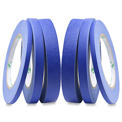 BOMEI PACK 6Pack Blue Painters Masking Tape, 1/4” 1/2” 3/4” X 60yds Multi Size Painting Paper Tape, Clean Removal with No Residue BOMEI PACK