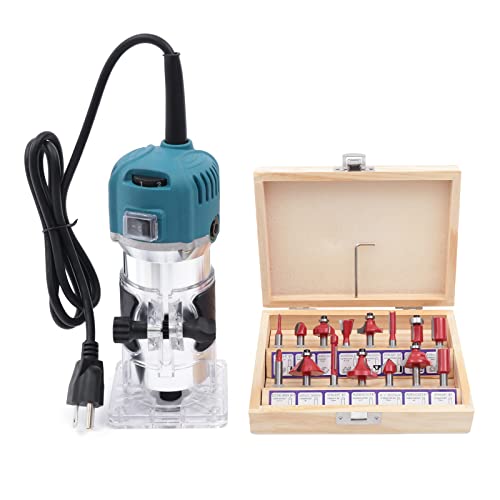 Wood Router Tool Compact Trim Router with 6 Variable Speed 15 Wood Router Bits Set Woodworking Tools for Wood Cabinet Processing, 110V 800W HaroldDol