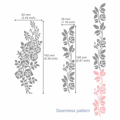 Aleks Melnyk No.269 Metal Stencil, Rose Flower Branch, Rose Vine, Swirls, Leaf Blossom, Small Stencil, 1 PC, Template for Wood Burning, Engraving, Aleks Melnyk