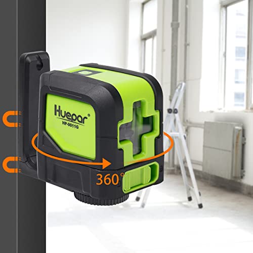 Huepar Cross Line Laser - DIY Self-Leveling Green Beam Horizontal and Vertical Line Laser Level with 100 Ft Visibility, Bright Laser Lines with 360° Huepar