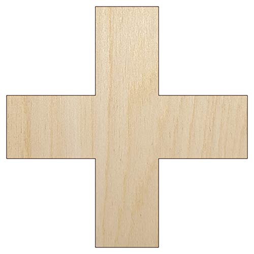 Plus Sign Solid Unfinished Wood Shape Piece Cutout for DIY Craft Projects - 1/4 Inch Thick - 4.70 Inch Size Sniggle Sloth