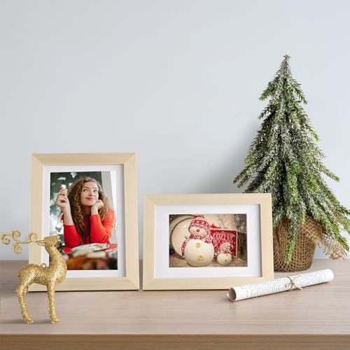 KINLINK 5x7 Picture Frames Natural Wood Frames with Acrylic Plexiglass for Pictures 4x6 with Mat or 5x7 without Mat, Tabletop and Wall Mounting KINLINK