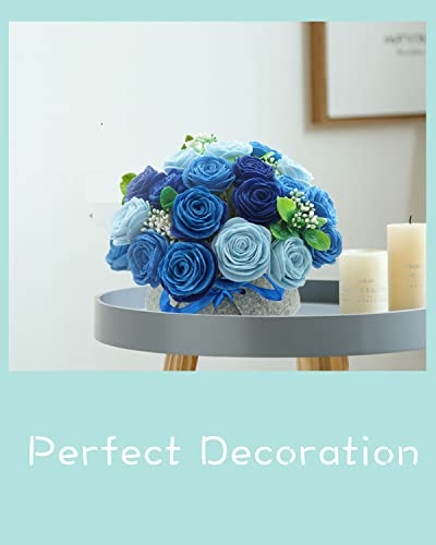 BAZIMA DIY Felt Flower Art Craft Kit, DIY Felt Blue Rose Pot Bonsai Kit, Floral Gifts,Beginner Craft Kit,Arrange Pre-Cut Felt Flowers and Foliage BAZIMA ALICE