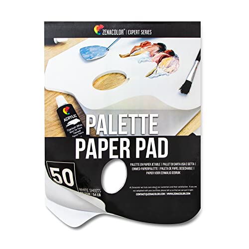 Zenacolor - Paper Palette Pad - 50 Removable and Disposable Sheets for Painters - 80gsm, 24lb - Paint Mixing Palette for All Paints (Oil, Acrylic, Zenacolor