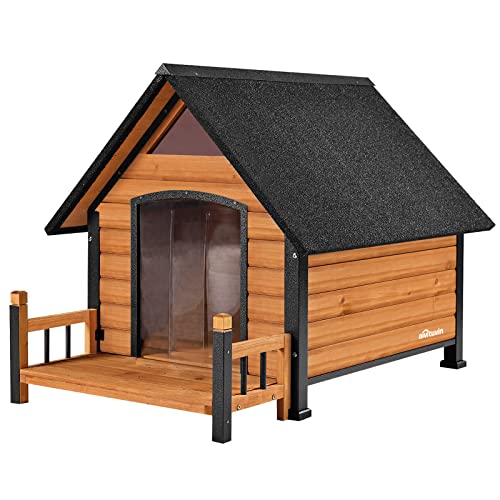 Outdoor Dog House, Waterproof Puppy Shelter Indoor Doghouse with Elevated Floor, Anti-Bite Design Dog Home for Small Medium Dogs with Porch Aivituvin