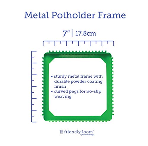 Friendly Loom Potholder 7" Traditional Size Green Potholder Deluxe Loom Kit with Rainbow Color Cotton Loops Make 6 Potholders, Weaving Crafts for Harrisville Designs