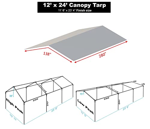 Carport Cover 12' x 20' Cut Size, 11'6" x 19'6" Finish Size Replacement Heavy Duty Canopy Tarp Tent White or Silver, Only Cover (White 12x20) G GOODSZONE