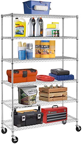 BestOffice 18x48x72 Wire Shelving with Commercial Wheels 6-Shelf Adjustable Heavy Duty Storage Shelves Metal Shelves Storage Unit Shelf,6000 LBS
