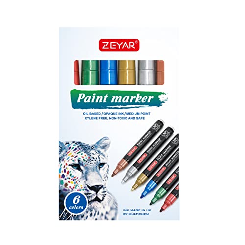 ZEYAR Permanent Oil-Based Paint Markers, Medium Point, Waterproof ink, Expert of Rock Painting, Great on Mug, Rock, Glass, Canvas, Metal and more (6 ZEYAR