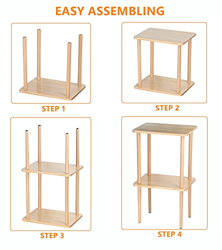exilot Solid Wood Side Table, 2-Tier End Table with Storage Shelves, Tall Nightstand Bedside Table for Living Room Bedroom Office No-Tool Assembly exilot